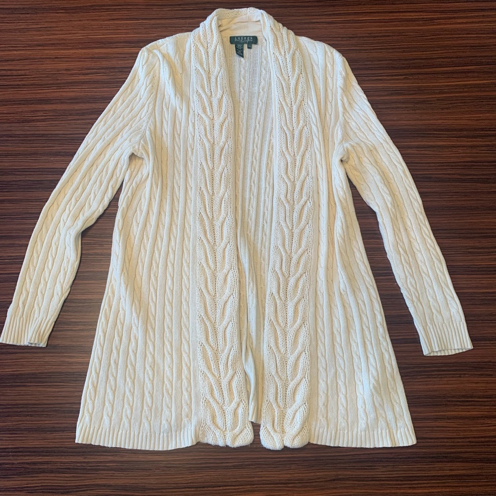 Ralph Lauren Cream Cable-knit Cardigan Size LP